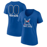 Toronto Blue Jays Women's Personalized Name & Number Fastball V-Neck T-Shirt Royal