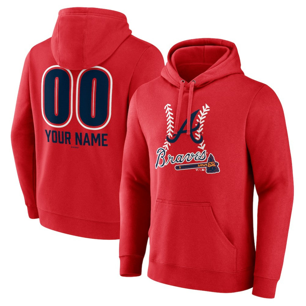 Atlanta Braves Personalized Name & Number Fastball Pullover Hoodie Red
