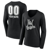 Los Angeles Dodgers Women's Personalized Name & Number Fastball Long Sleeve V-Neck T-Shirt Black