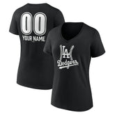 Los Angeles Dodgers Women's Personalized Name & Number Fastball V-Neck T-Shirt Black