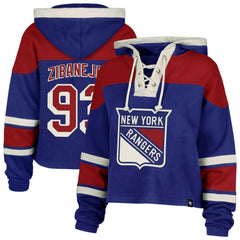 Mika Zibanejad New York Rangers '47 Women's Superior Lacer Cropped Pullover Hoodie - Blue Hoodies