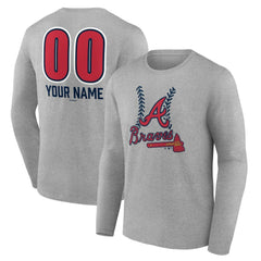 Atlanta Braves Personalized Name & Number Fastball Long Sleeve T-Shirt Gray