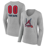 Atlanta Braves Women's Personalized Name & Number Fastball Long Sleeve V-Neck T-Shirt Gray