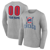 Chicago Cubs Personalized Name & Number Fastball Long Sleeve T-Shirt Gray