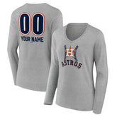 Houston Astros Women's Personalized Name & Number Fastball Long Sleeve V-Neck T-Shirt Gray