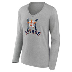 Houston Astros Women's Personalized Name & Number Fastball Long Sleeve V-Neck T-Shirt Gray