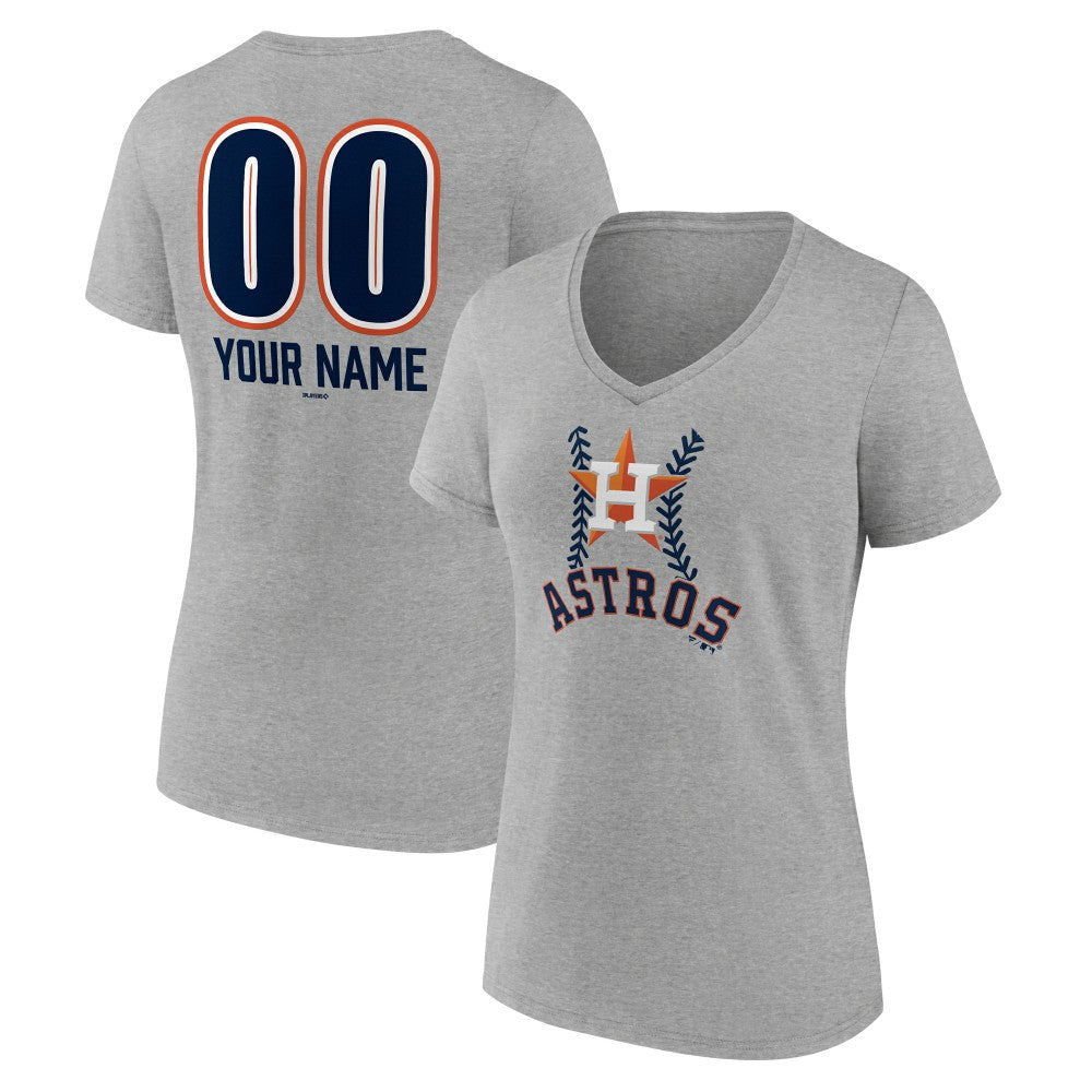 Houston Astros Women's Personalized Name & Number Fastball V-Neck T-Shirt Gray