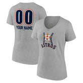 Houston Astros Women's Personalized Name & Number Fastball V-Neck T-Shirt Gray