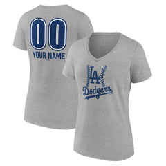 Los Angeles Dodgers Women's Personalized Name & Number Fastball V-Neck T-Shirt Gray