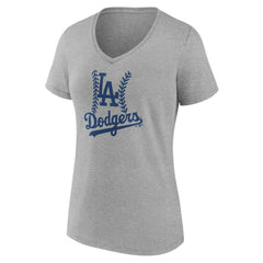 Los Angeles Dodgers Women's Personalized Name & Number Fastball V-Neck T-Shirt Gray