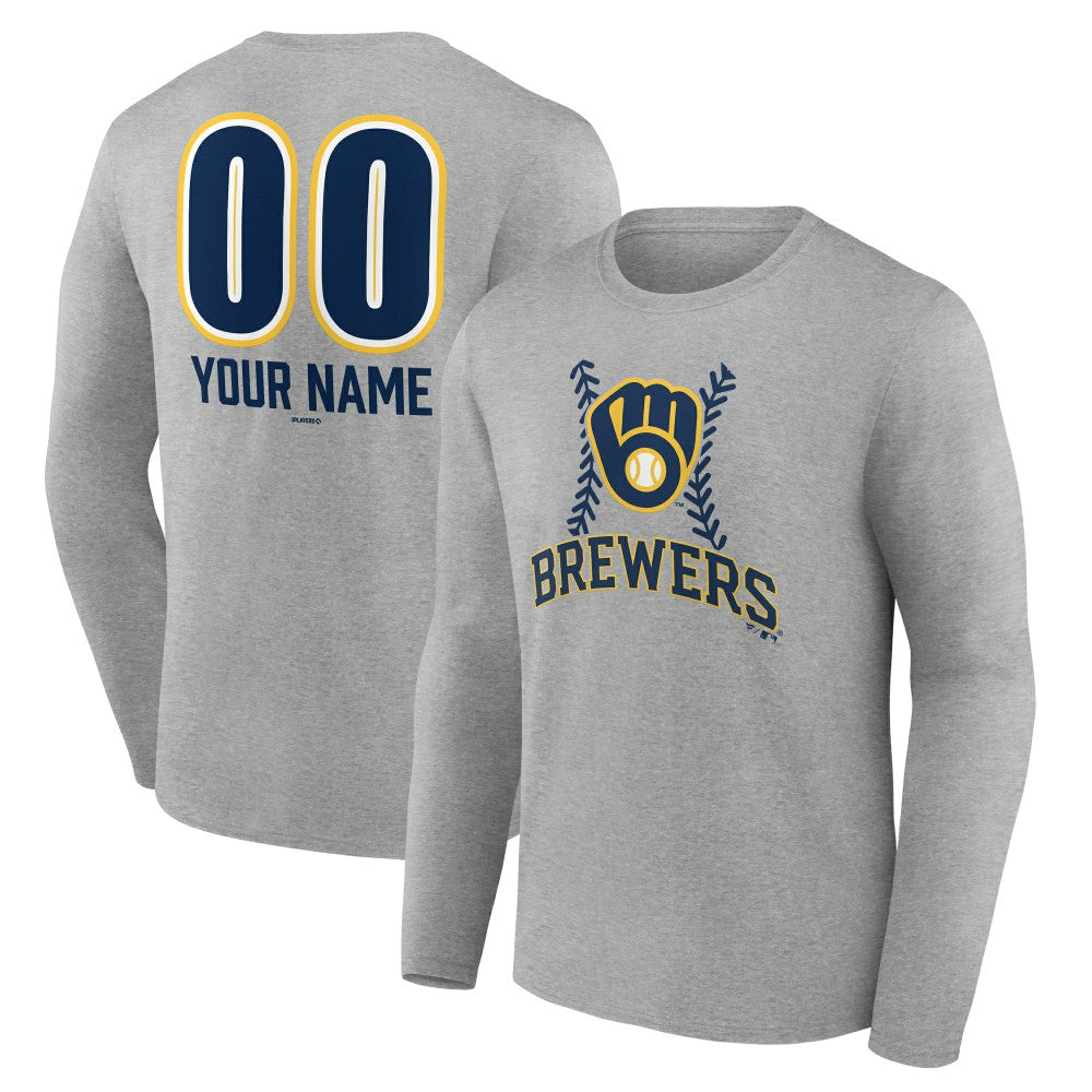 Milwaukee Brewers Personalized Name & Number Fastball Long Sleeve T-Shirt Gray