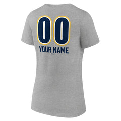 Milwaukee Brewers Women's Personalized Name & Number Fastball V-Neck T-Shirt Gray