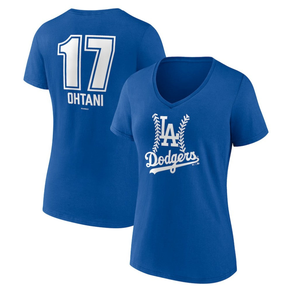 Shohei Ohtani Los Angeles Dodgers Women's Fastball Player Name & Number V-Neck T-Shirt Royal