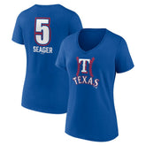 Corey Seager Texas Rangers Women's Fastball Player Name & Number V-Neck T-Shirt Royal