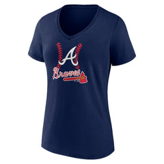 Austin Riley Atlanta Braves Women's Fastball Player Name & Number V-Neck T-Shirt Navy