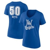 Mookie Betts Los Angeles Dodgers Women's Fastball Player Name & Number V-Neck T-Shirt Royal