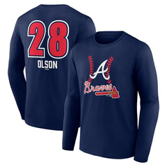 Matt Olson Atlanta Braves Fastball Player Name & Number Long Sleeve T-Shirt Navy