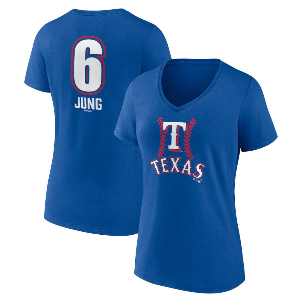 Josh Jung Texas Rangers Women's Fastball Player Name & Number V-Neck T-Shirt Royal