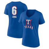 Josh Jung Texas Rangers Women's Fastball Player Name & Number V-Neck T-Shirt Royal