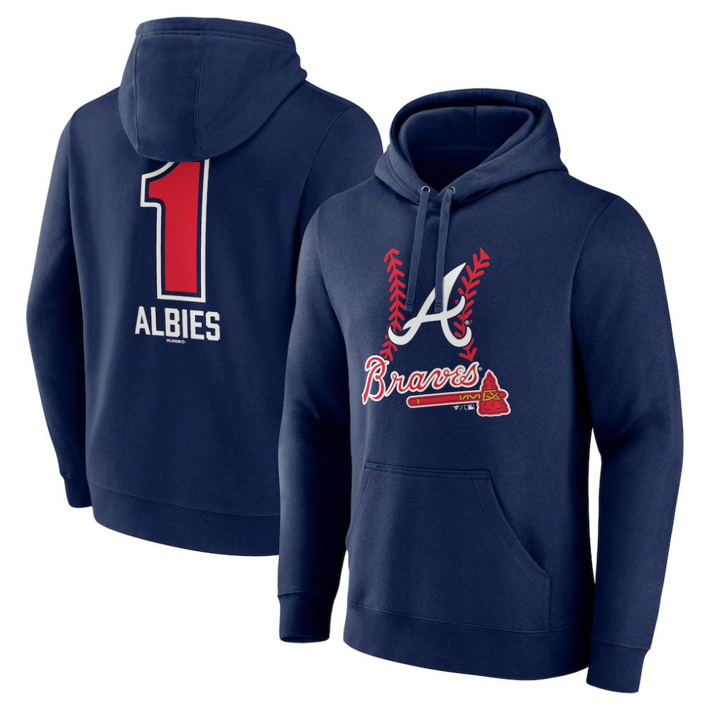 Ozzie Albies Atlanta Braves Fastball Player Name & Number Pullover Hoodie Navy