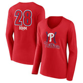 Alec Bohm Philadelphia Phillies Women's Fastball Player Name & Number Long Sleeve V-Neck T-Shirt Red