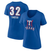 Evan Carter Texas Rangers Women's Fastball Player Name & Number V-Neck T-Shirt Royal