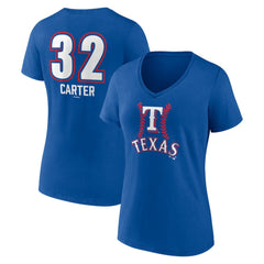 Evan Carter Texas Rangers Women's Fastball Player Name & Number V-Neck T-Shirt Royal