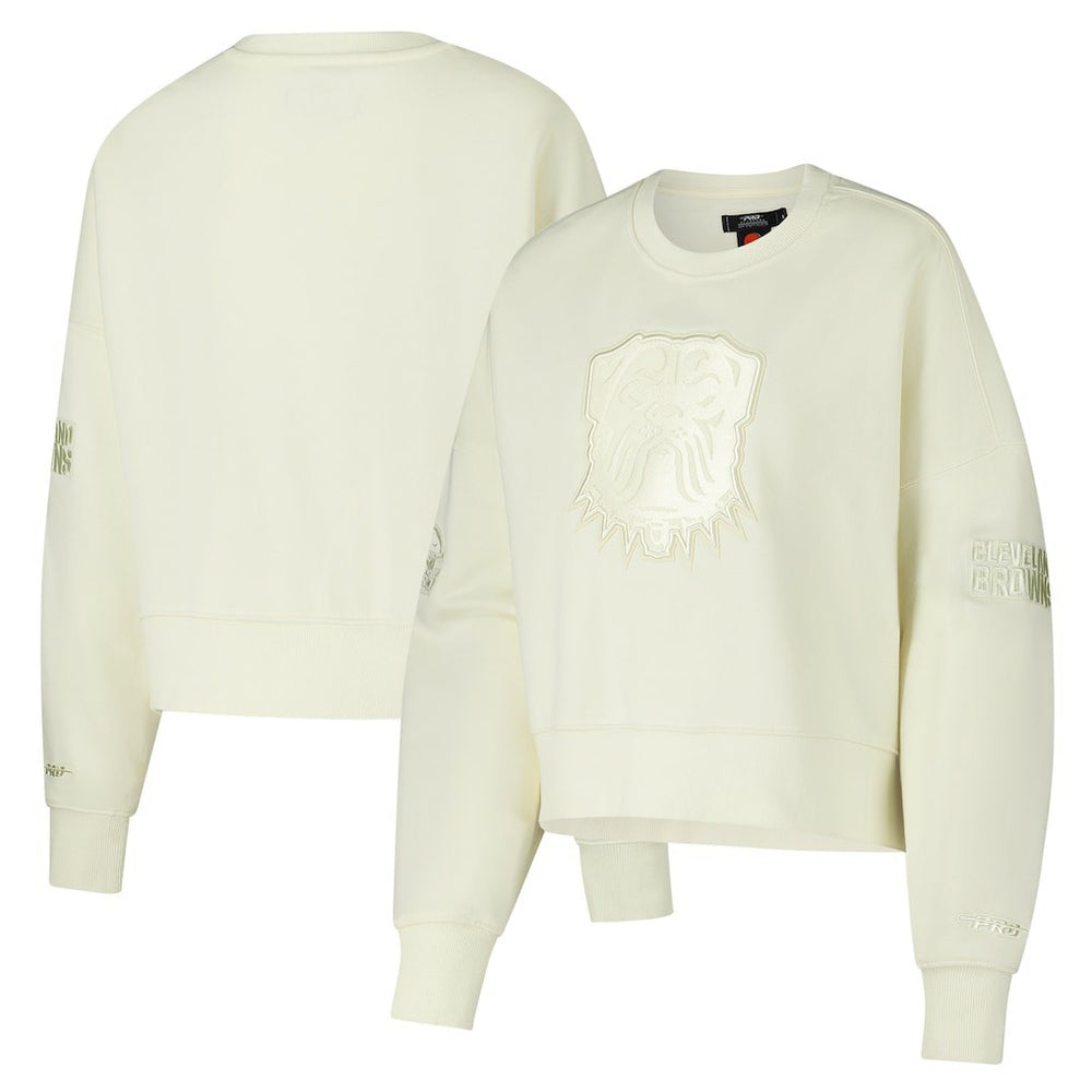 Cleveland Browns Pro Standard Triple Tonal Cropped Fleece Pullover Sweatshirt - Cream cheap