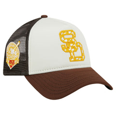 San Diego Padres Checkered Flag A-Frame Trucker 9FORTY Adjustable Hat White/Brown