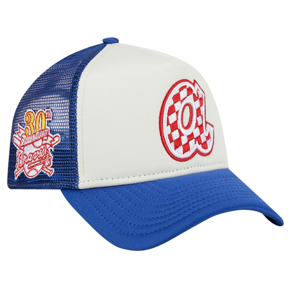 Atlanta Braves Checkered Flag A-Frame Trucker 9FORTY Adjustable Hat White/Royal