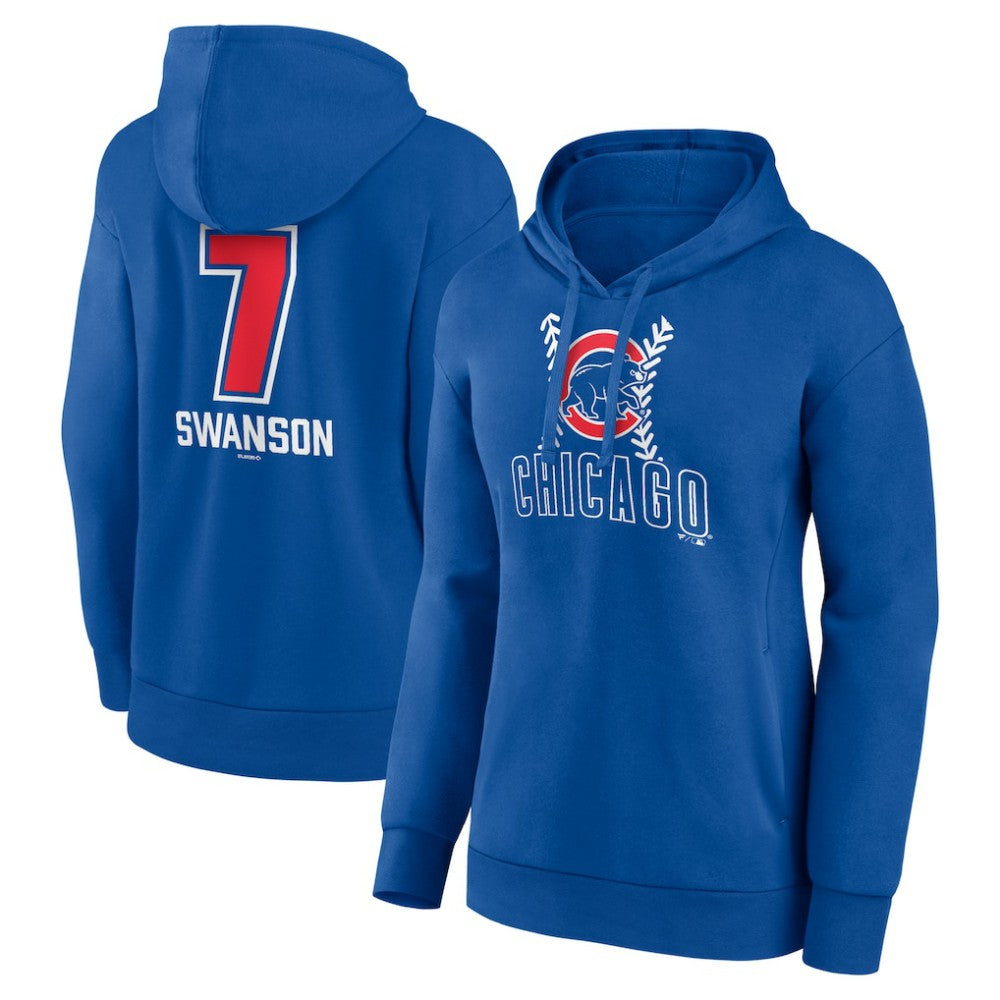 Dansby Swanson Chicago Cubs Women's Fastball Player Name & Number Pullover Hoodie Royal