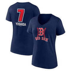 Masataka Yoshida Boston Red Sox Women's Fastball Player Name & Number V-Neck T-Shirt Navy