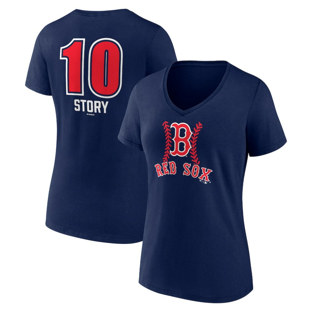 Trevor Story Boston Red Sox Women's Fastball Player Name & Number V-Neck T-Shirt Navy