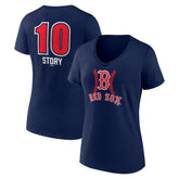 Trevor Story Boston Red Sox Women's Fastball Player Name & Number V-Neck T-Shirt Navy
