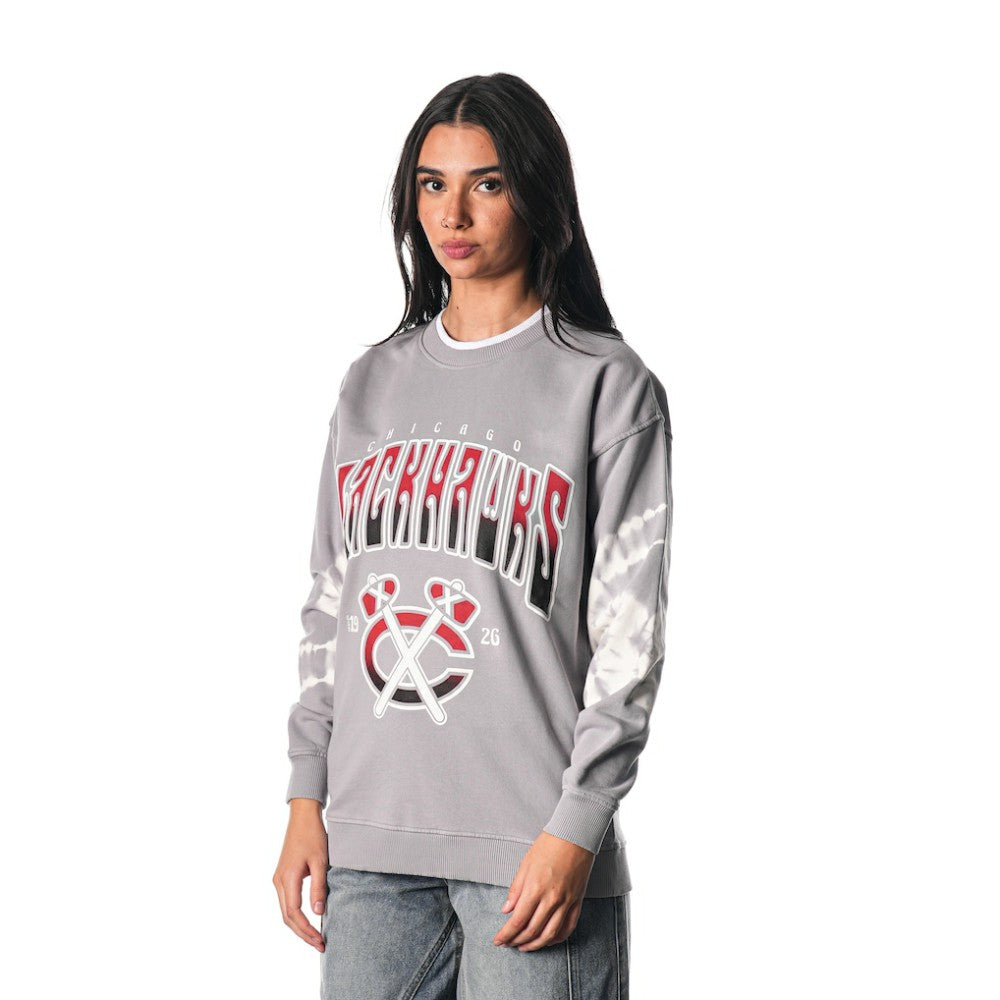 Chicago Blackhawks The Wild Collective Unisex Tie-Dye Double Collar Pullover Sweatshirt - Gray Sweatshirts