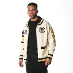 Boston Bruins The Wild Collective Unisex Jacquard Full-Zip Sweater - Cream