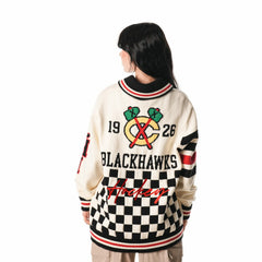Chicago Blackhawks The Wild Collective Unisex Jacquard Full-Zip Sweater - Cream