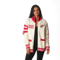 Detroit Red Wings The Wild Collective Unisex Jacquard Full-Zip Sweater - Cream