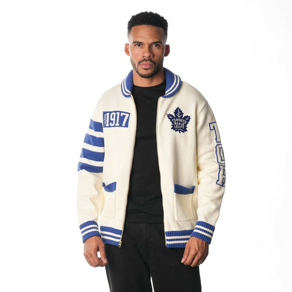 Toronto Maple Leafs The Wild Collective Unisex Jacquard Full-Zip Sweater - Cream
