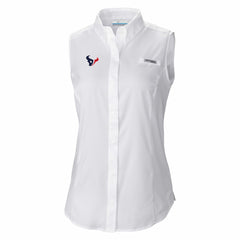 Houston Texans Women's PFG Tamiami Omni-Shade Sleeveless Button-Up Shirt - White on sale