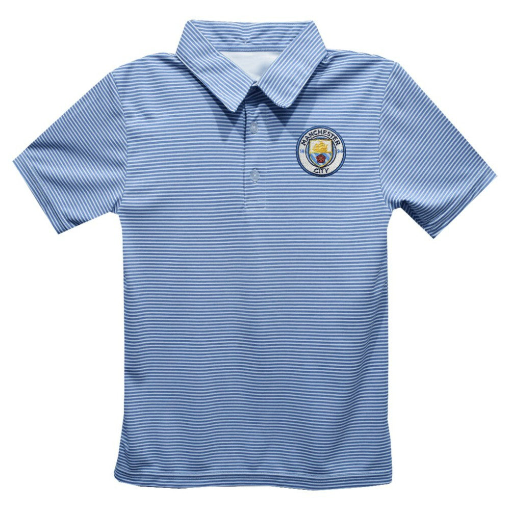 Manchester City Vive La Fete Youth Pencil Stripe Polo Discount - Sky Blue