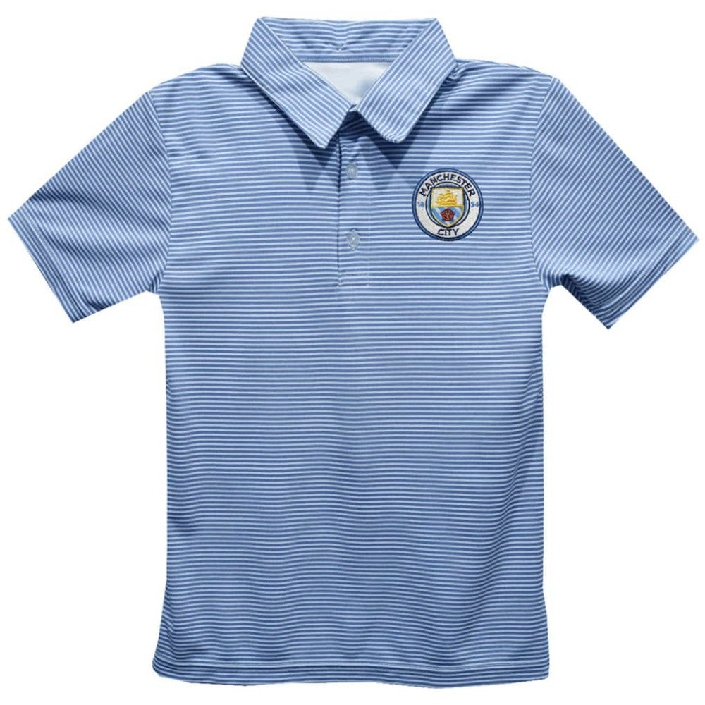 Manchester City Vive La Fete Youth Pencil Stripe Polo - Sky Blue for sale