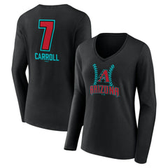 Corbin Carroll Arizona Diamondbacks Women's Name & Number Fastball V-Neck Long Sleeve T-Shirt Black