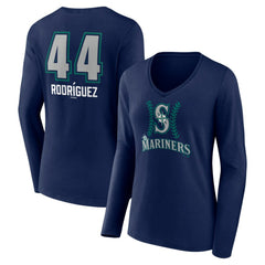 Julio Rodríguez Seattle Mariners Women's Name & Number Fastball V-Neck Long Sleeve T-Shirt Navy