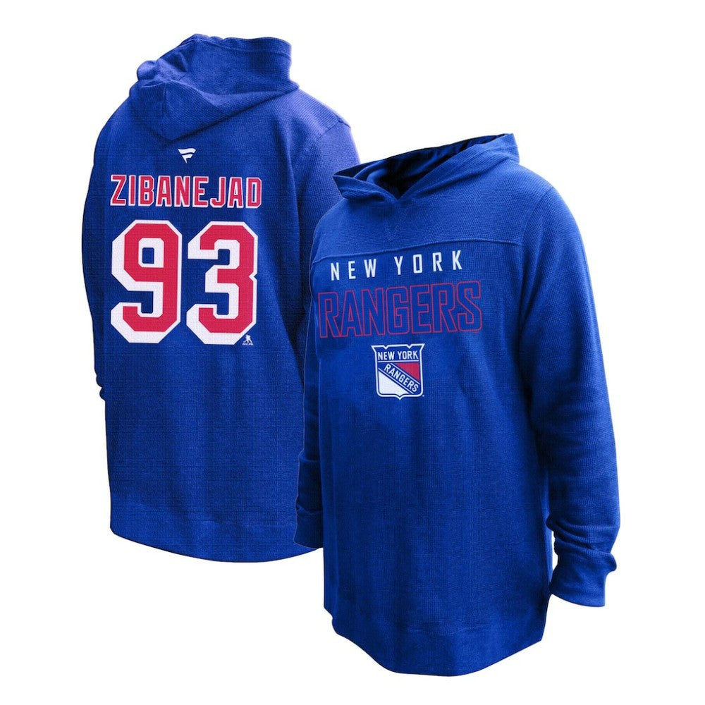 Mika Zibanejad New York Rangers Profile Women's Plus Size Name & Number Thermal Pullover Hoodie - Blue Hoodies
