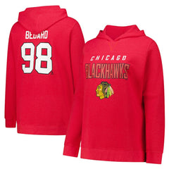 Connor Bedard Chicago Blackhawks Profile Women's Plus Size Name & Number Thermal Pullover Hoodie - Red Hoodies