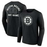 Boston Bruins Personalized Name & Number Monochrome Long Sleeve T-Shirt - Black T-shirts