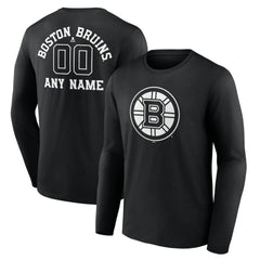 Boston Bruins Personalized Name & Number Monochrome Long Sleeve T-Shirt - Black T-shirts
