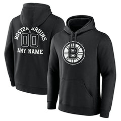 Boston Bruins Personalized Name & Number Monochrome Pullover Hoodie - Black Hoodies