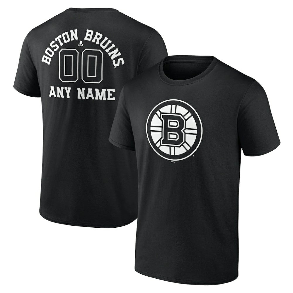 Boston Bruins Personalized Name & Number Monochrome T-Shirt - Black T-shirts